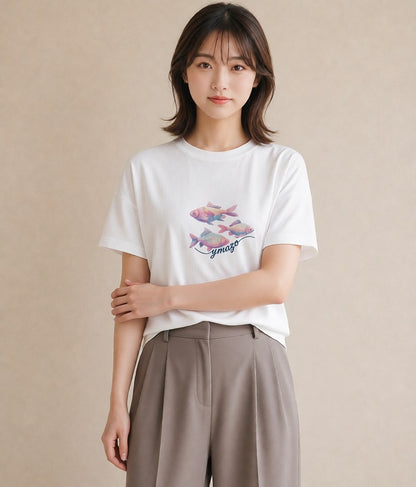 プリントTシャツ レディース たい焼き 食べ物 フード イラスト ミニマル 通学 誕生日プレゼント 白T
