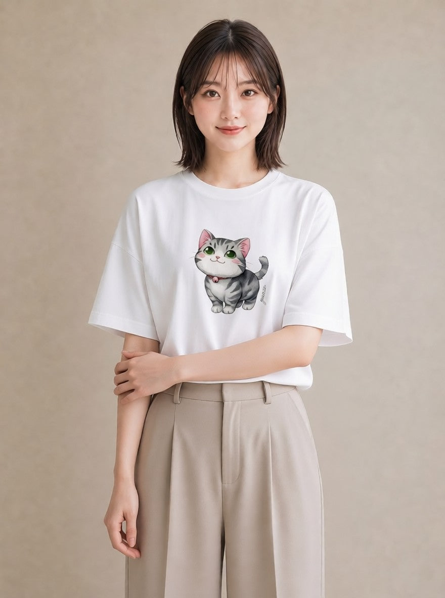 デザインTシャツ レディース ベンガル 猫 ねこ イラスト 綿100 デート 白T