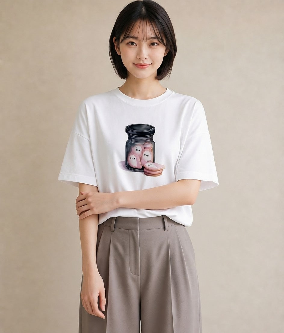 Tシャツ レディース マカロン 食べ物 フード イラスト ミニマル デイリーウェア 休日 白T