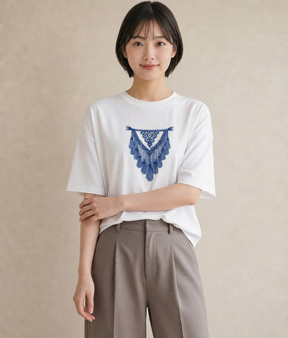 半袖Tシャツ レディース 風鈴 ガラス 夏 ナチュラル アンティーク イラスト ミニマル 春服 ミセス 白T