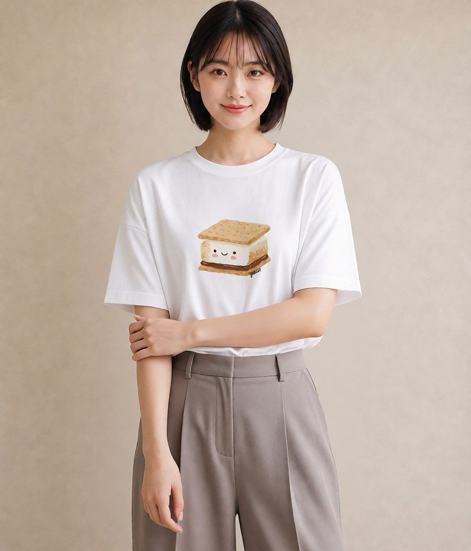 半袖Tシャツ レディース 食パン 食べ物 フード イラスト きれいめカジュアル 旅行用 海 白T