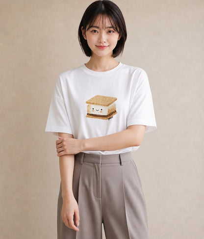 半袖Tシャツ レディース 食パン 食べ物 フード イラスト きれいめカジュアル 旅行用 海 白T