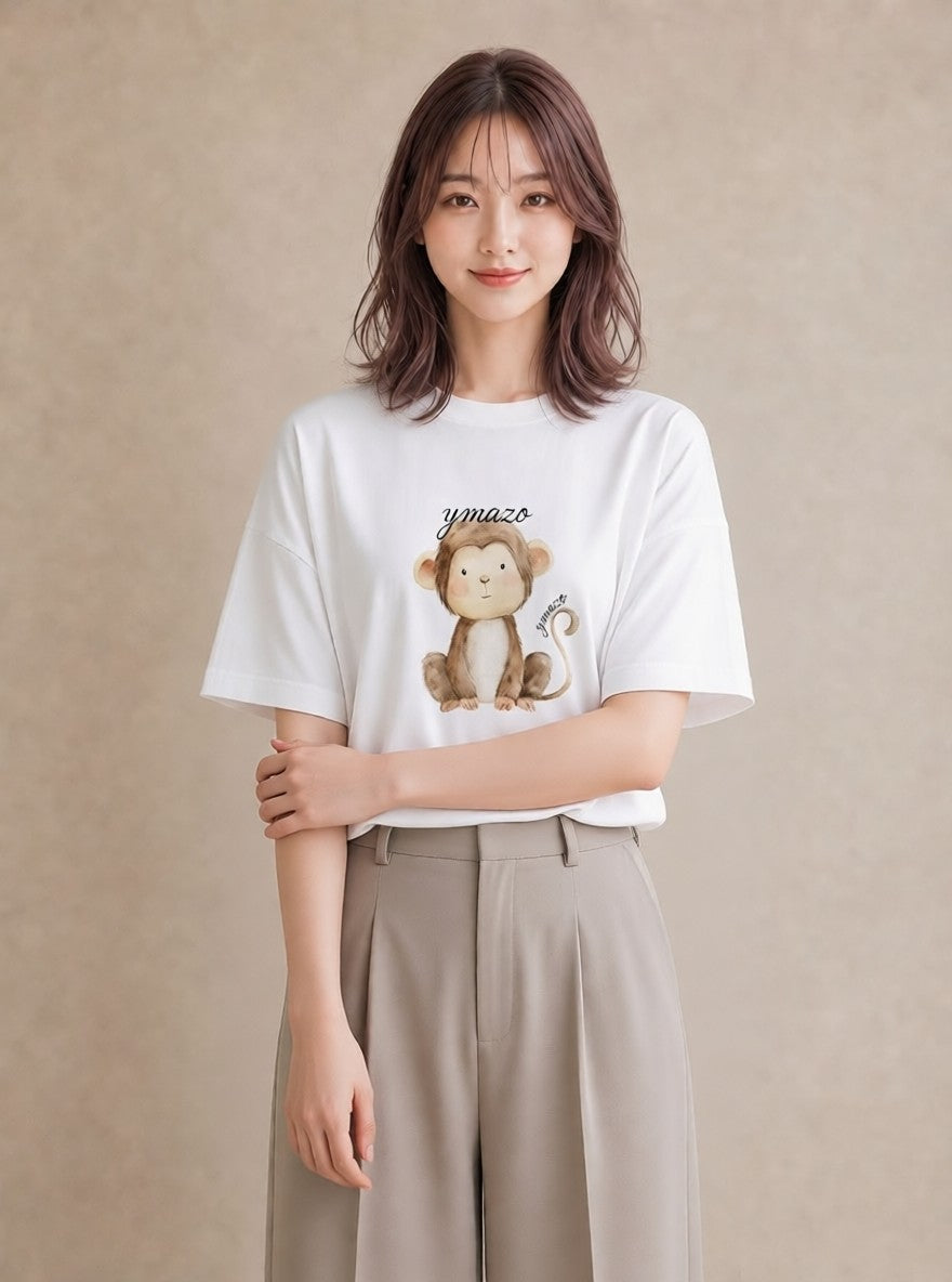Tシャツ レディース ナマケモノ 動物 アニマル イラスト フェミニン 20代 カジュアルコーデ 白T