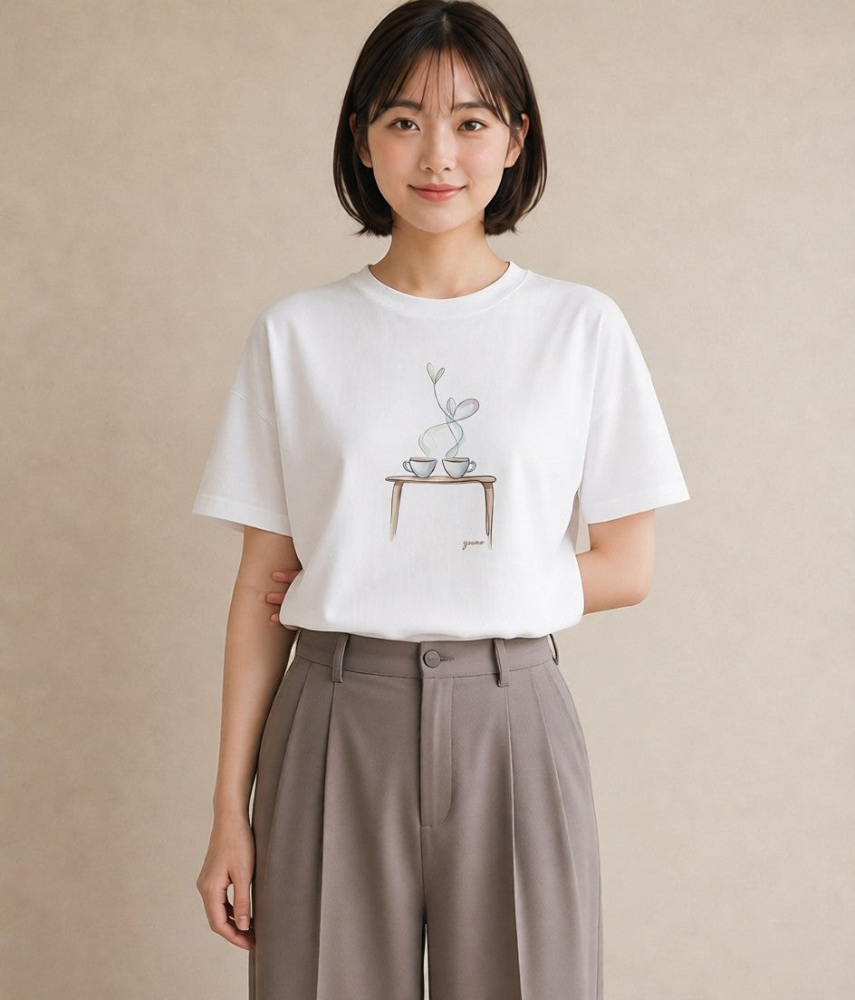 グラフィックTシャツ レディース コーヒー カフェ 珈琲 イラスト 休日コーデ 旅行用 海 白T
