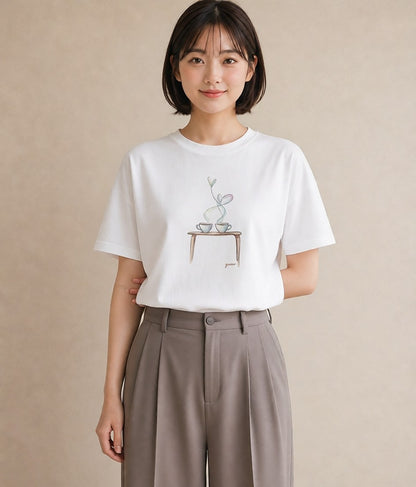 グラフィックTシャツ レディース コーヒー カフェ 珈琲 イラスト 休日コーデ 旅行用 海 白T