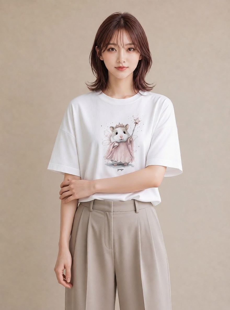 半袖Tシャツ レディース ハムスター ペット 動物 イラスト カジュアル 姉妹 送別ギフト 白T