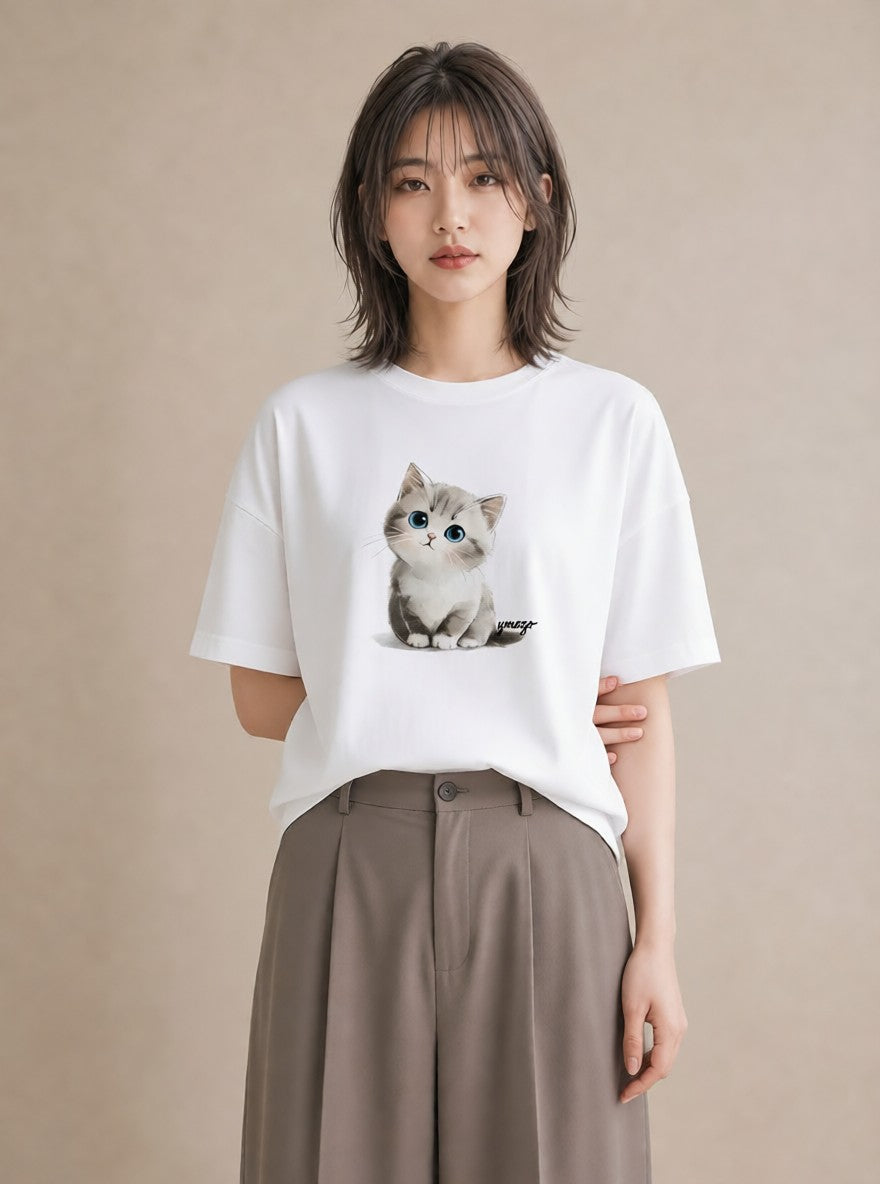 Tシャツ レディース 白猫 猫 ねこ イラスト お揃い 親子 白T