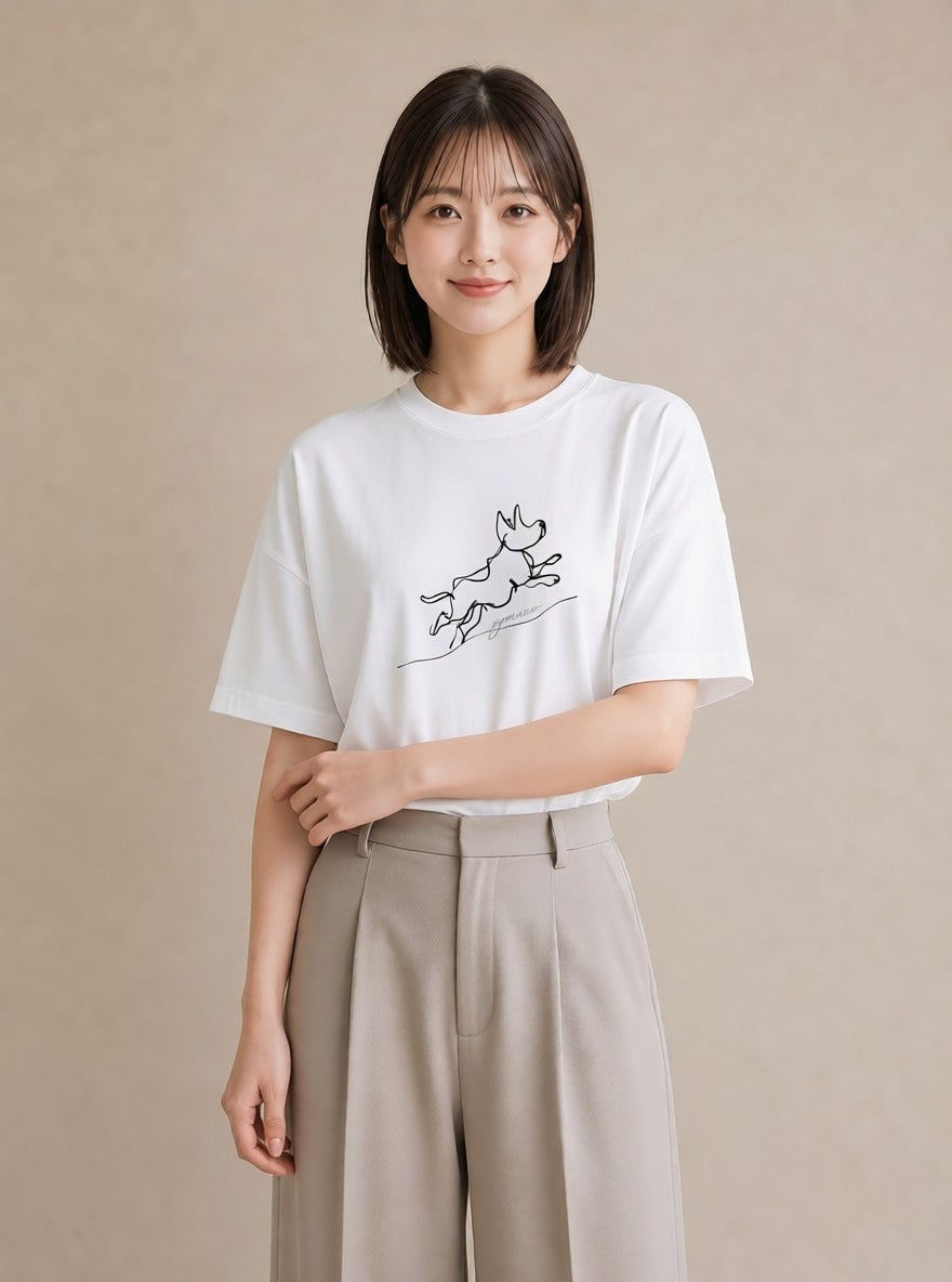 デザインTシャツ レディース 犬 いぬ わんこ イラスト アート風 ビーチ デイリーウェア 白T