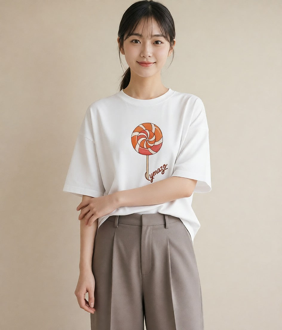 デザインTシャツ レディース だんご 食べ物 フード イラスト ガーリー 在宅 公園 白T