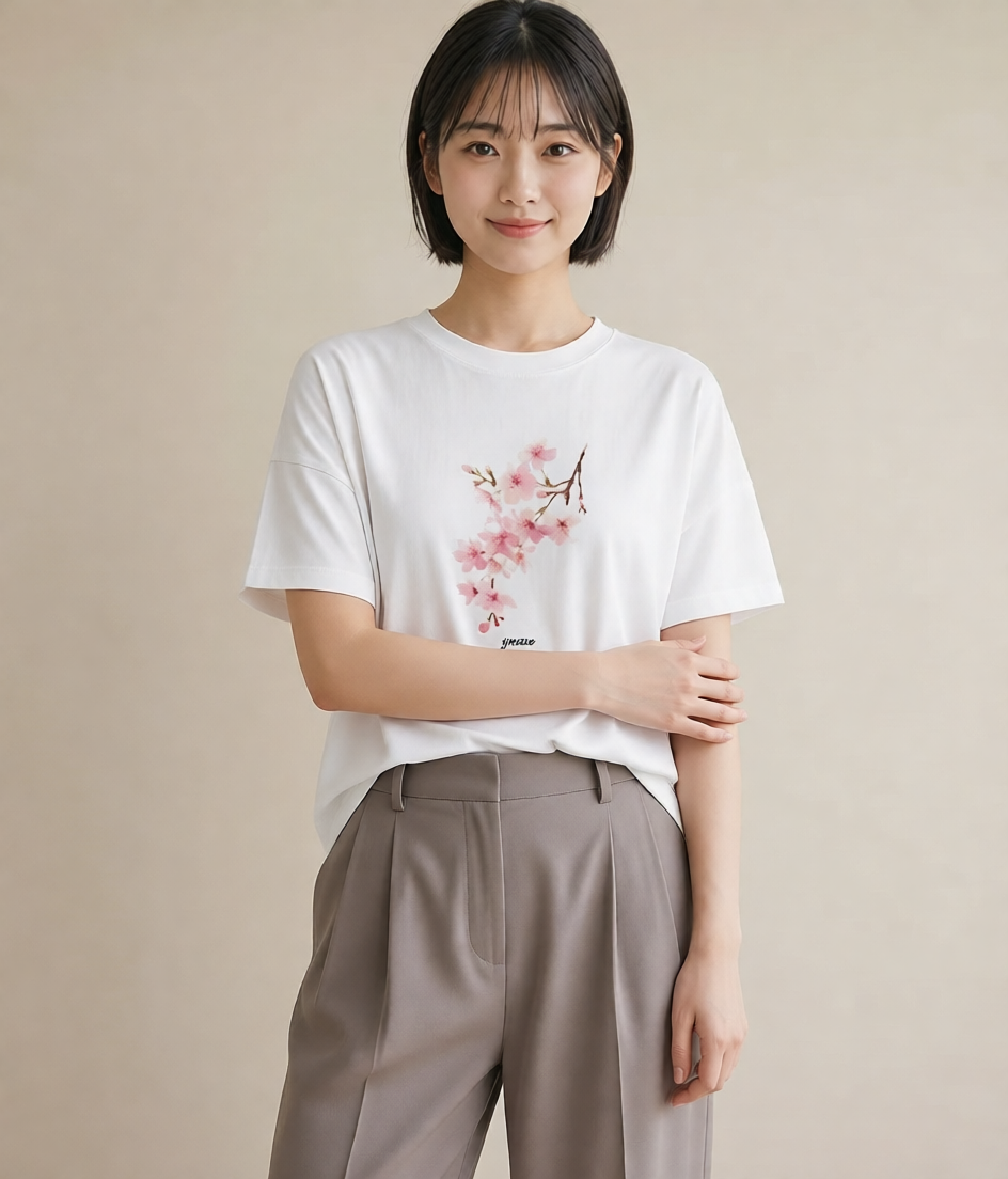 デザインTシャツ レディース 梅 花 花柄 イラスト レトロ 誕生日プレゼント 綿100 白T