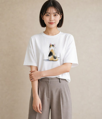 半袖Tシャツ レディース 茶トラ 茶猫 猫 ねこ イラスト 淡色 ルームウェア ギフト 白T