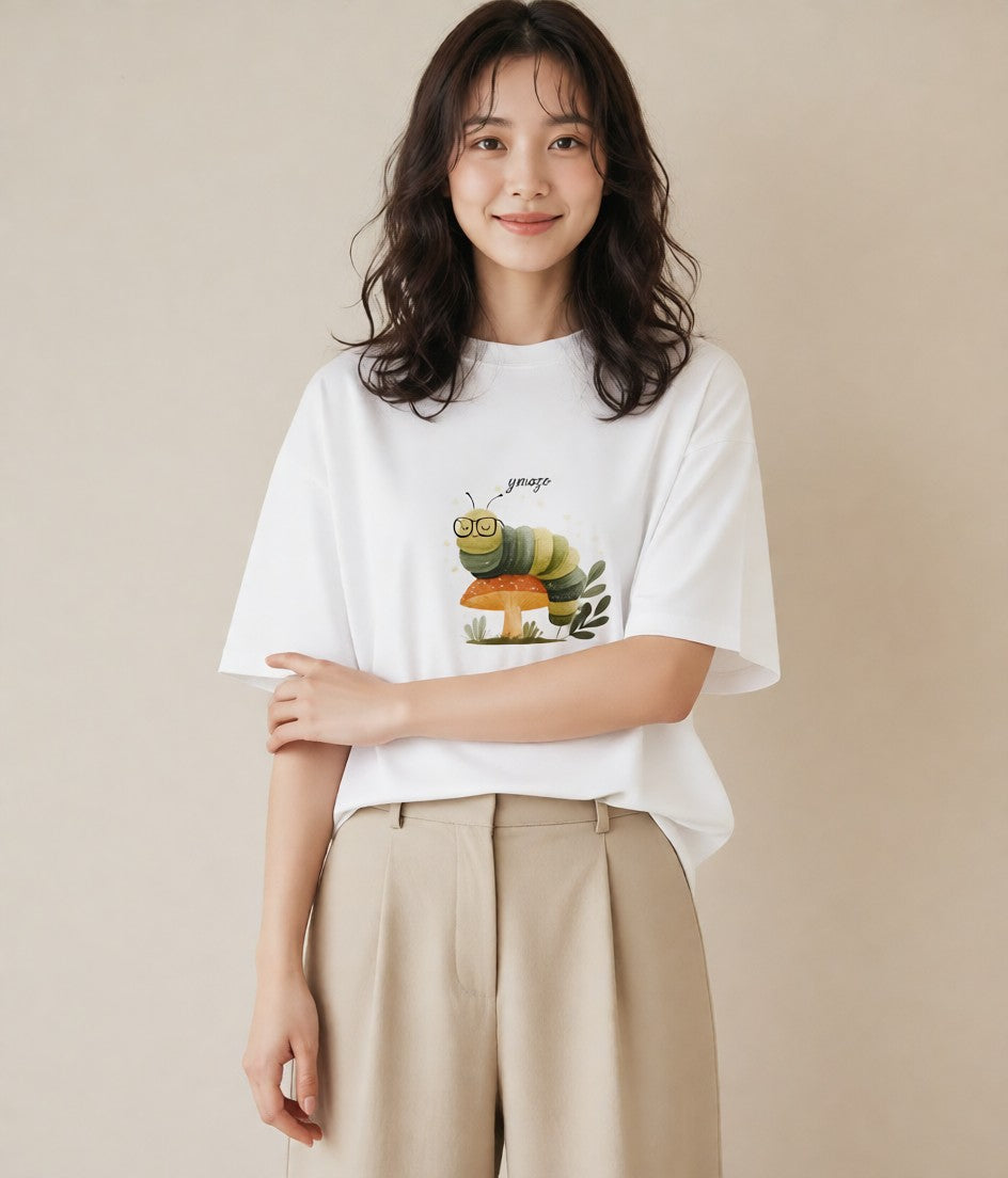 Tシャツ レディース ホタル 昆虫 虫 イラスト アート風 海 カフェ巡り 白T