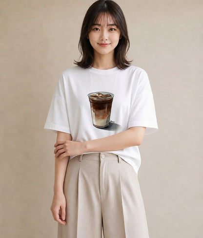 デザインTシャツ レディース コーヒー 珈琲 カフェ 食べ物 フード イラスト ナチュラル ミセス 春コーデ 白T