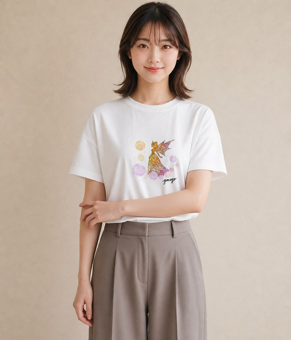 プリントTシャツ レディース 双子座 星空 宇宙 イラスト カジュアル 送別ギフト 通勤 白T