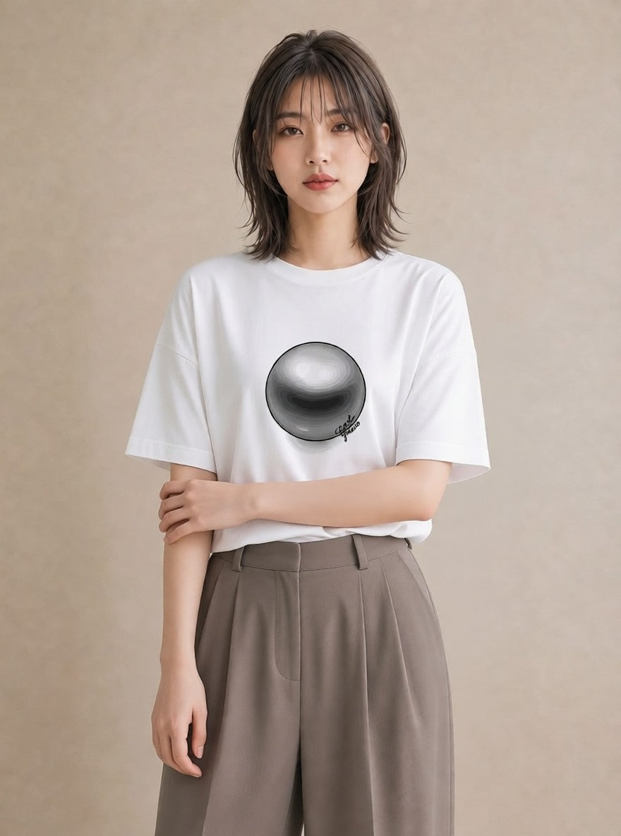 Tシャツ レディース パールピアス アクセサリー ナチュラル アンティーク イラスト 手描き風 女子会 お揃い 白T