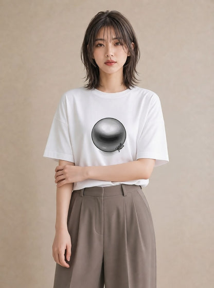 Tシャツ レディース パールピアス アクセサリー ナチュラル アンティーク イラスト 手描き風 女子会 お揃い 白T