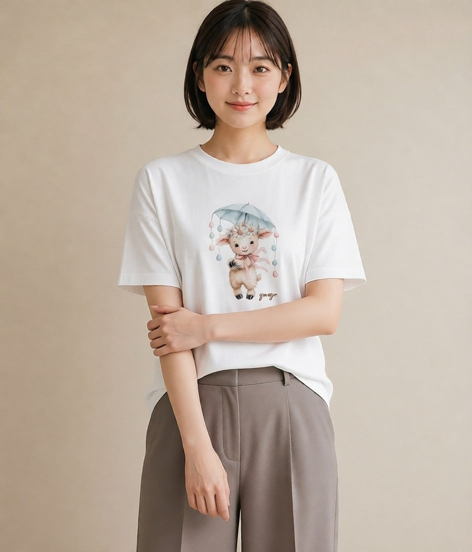 Tシャツ レディース アルパカ 動物 アニマル イラスト 旅行コーデ 自分用 ルームウェア 白T