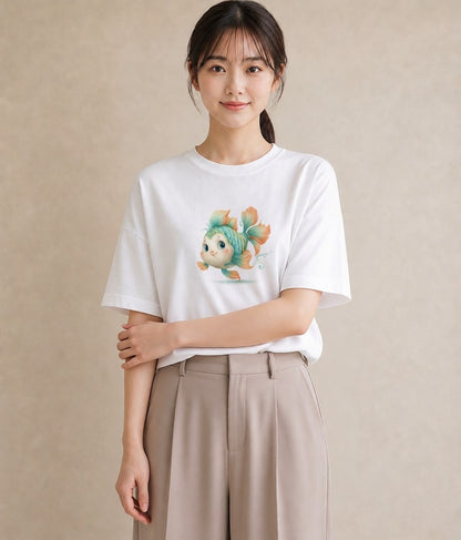 半袖Tシャツ レディース カクレクマノミ 海の生き物 海 イラスト こなれ感 ママ カフェ服 白T