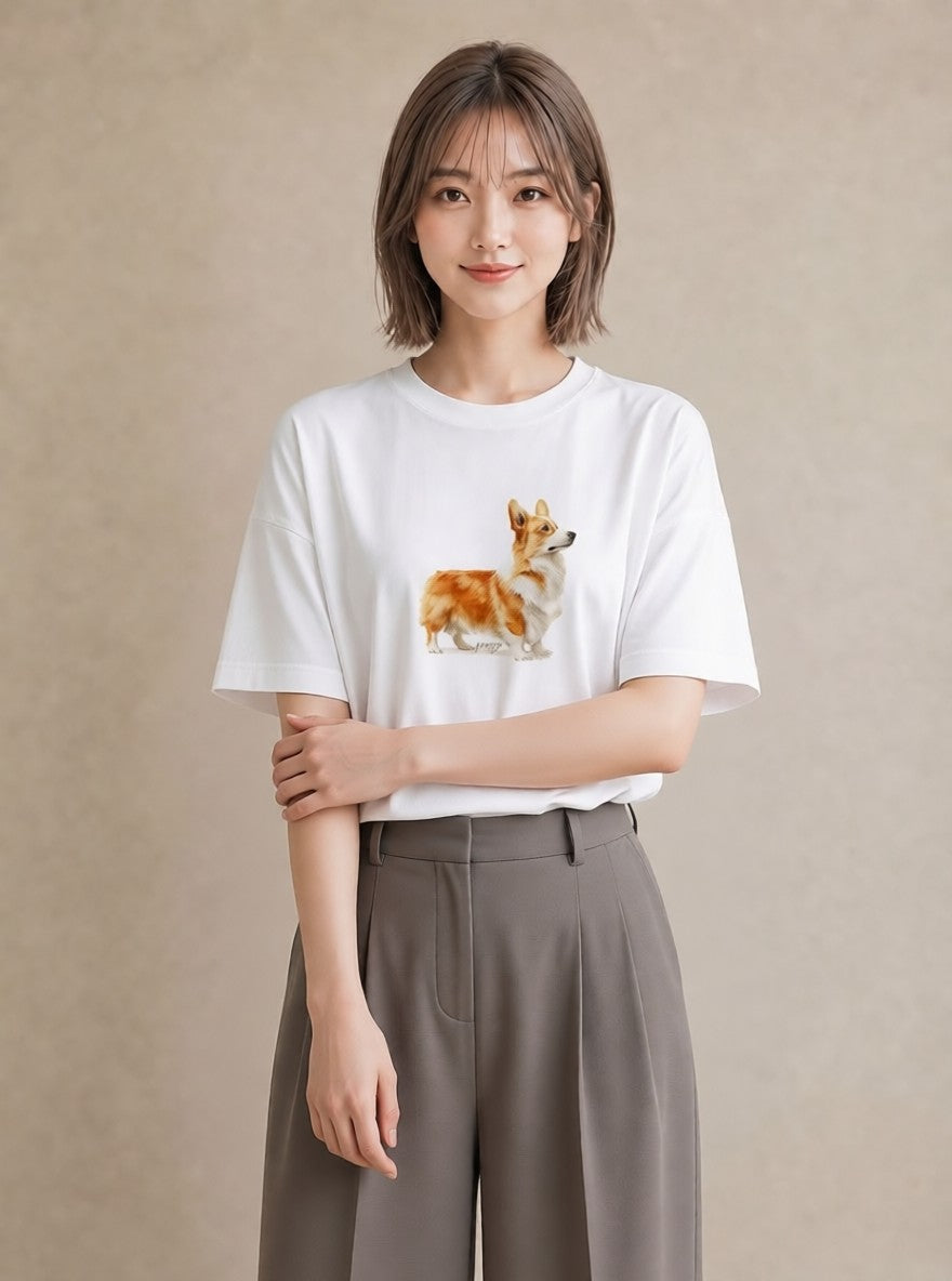 グラフィックTシャツ レディース ウェルシュコーギー コーギー 犬 いぬ イラスト 水彩風 社会人 女性 白T