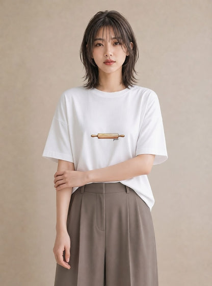 デザインTシャツ レディース パン 食べ物 フード イラスト 春服 ミセス 白T