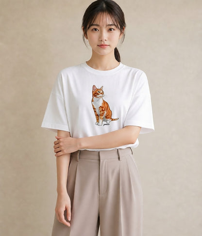 デザインTシャツ レディース サビ猫 猫 ねこ イラスト カフェコーデ 親子 20代 白T