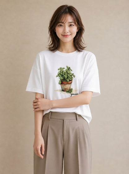 Tシャツ レディース ハーブ 植物 ボタニカル イラスト きれいめ 母の日 ビーチ 白T