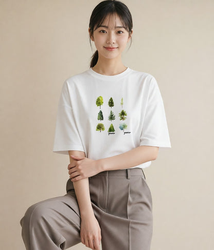 半袖Tシャツ レディース 木 植物 ボタニカル イラスト レトロ デイリーウェア 休日 白T