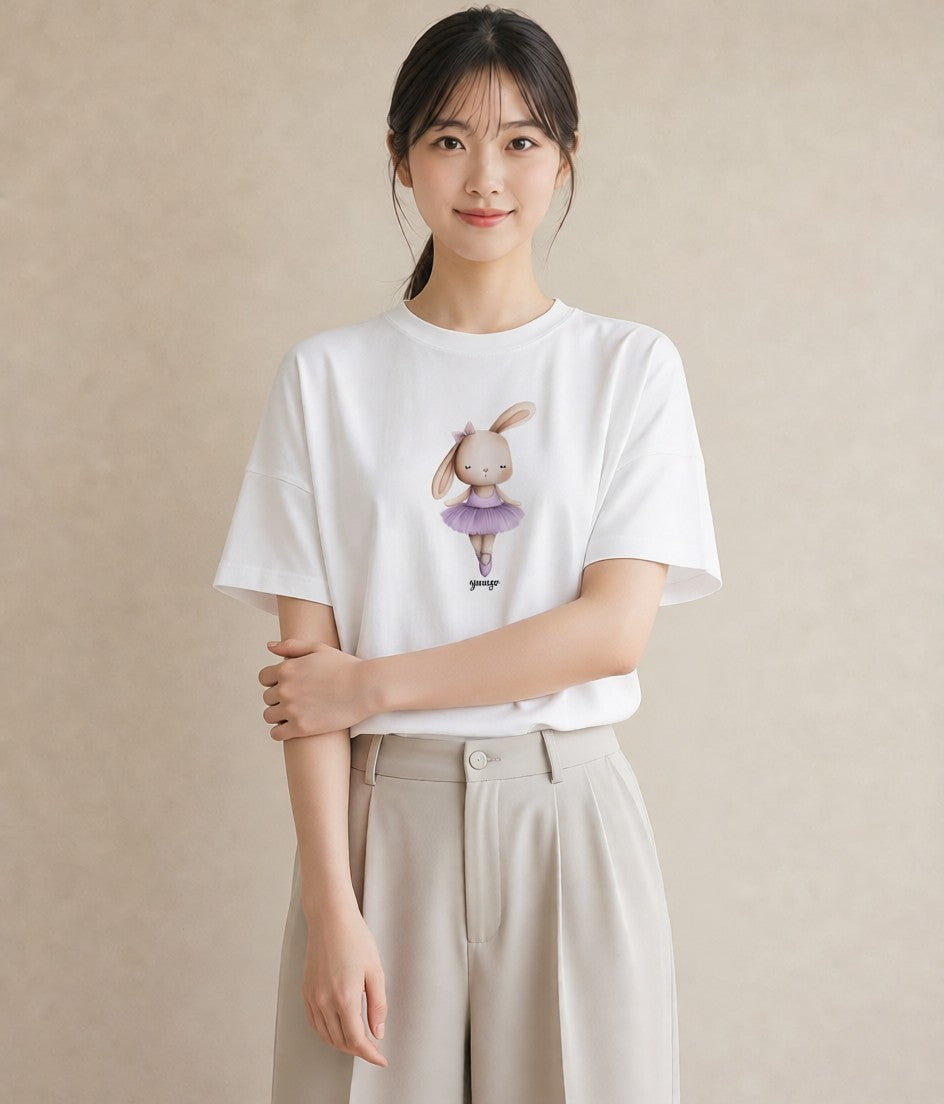 デザインTシャツ レディース ミニうさぎ ペット 動物 イラスト 淡色 姉妹 送別ギフト 白T