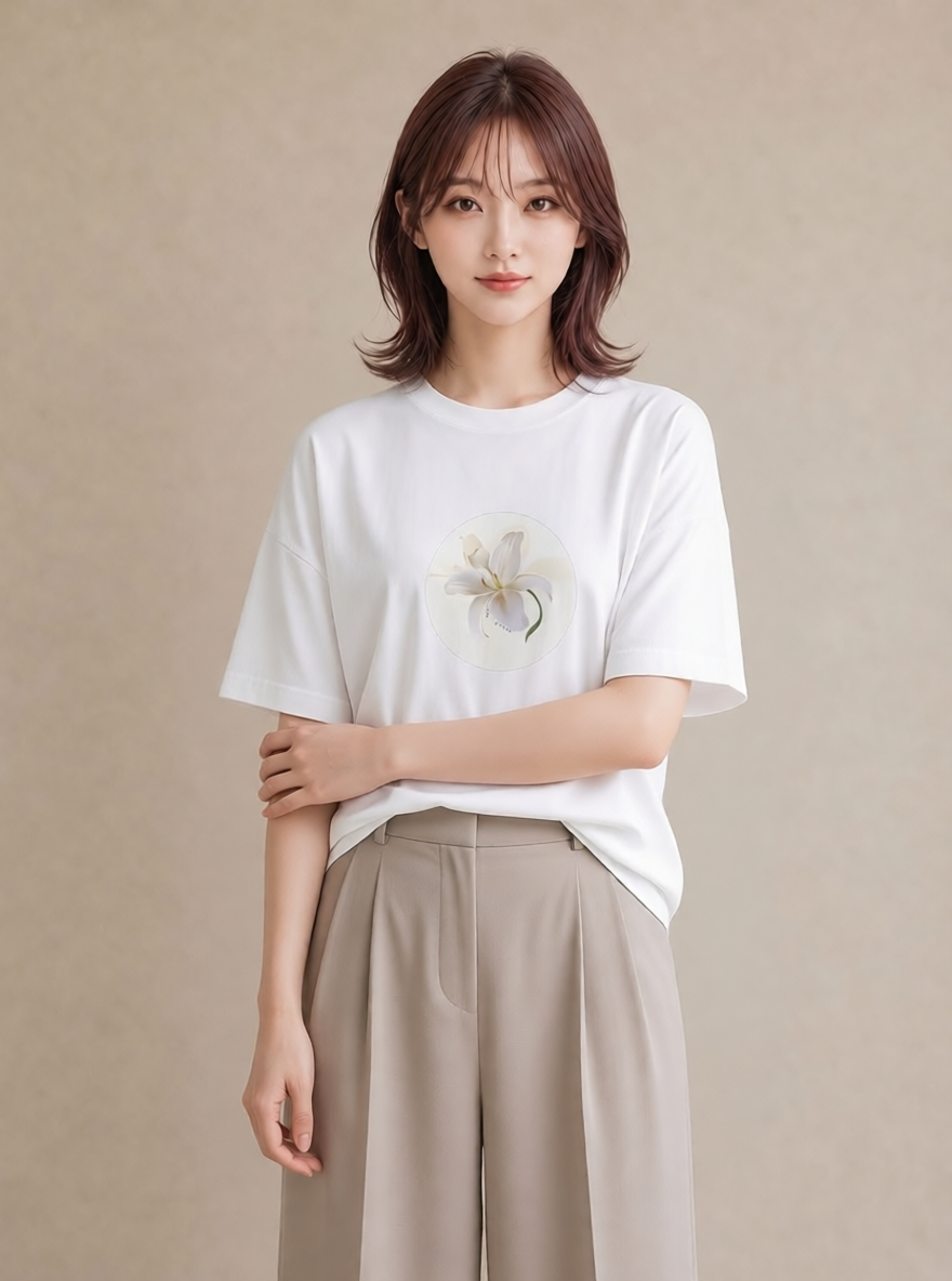 Tシャツ レディース ゆり 百合 花 花柄 イラスト 抜け感 友達ギフト 部屋着 白T