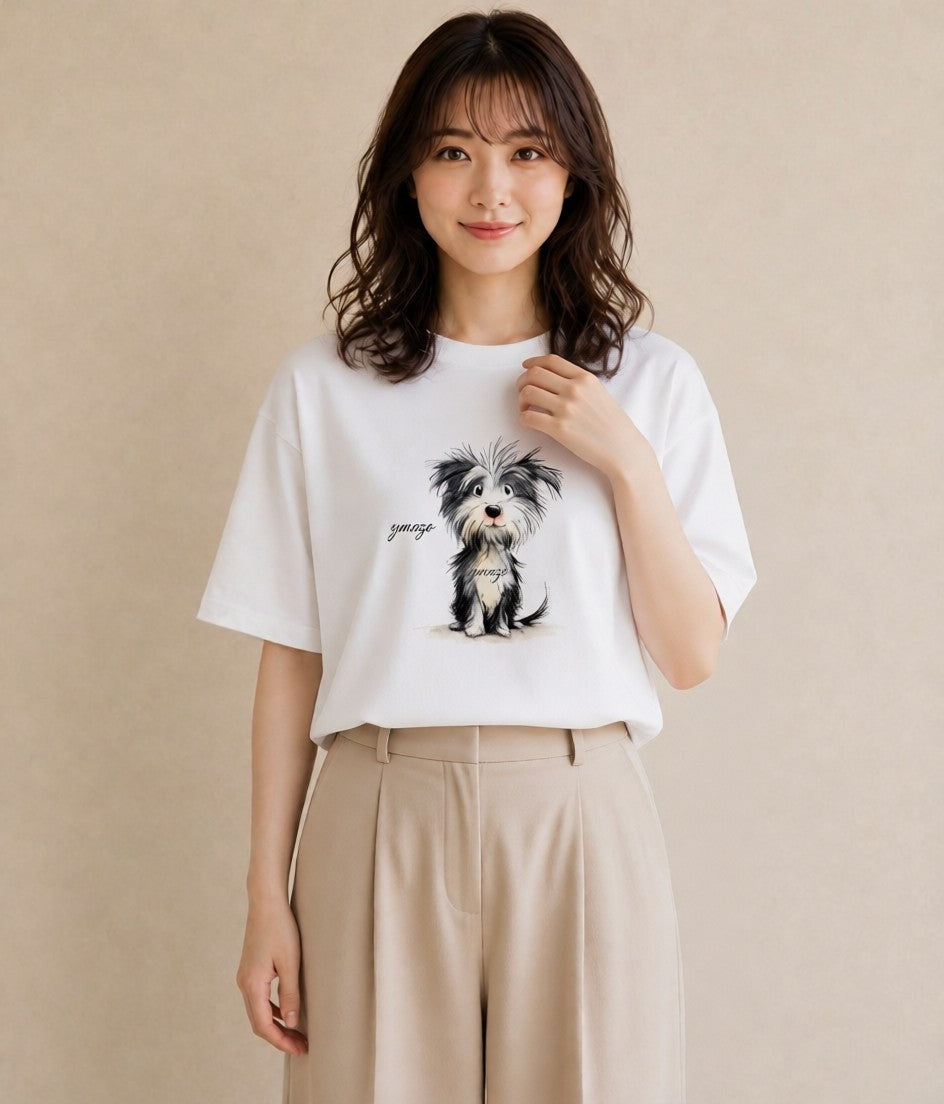 Tシャツ レディース 愛犬 犬 いぬ イラスト ポップ 買い物 夏コーデ 白T