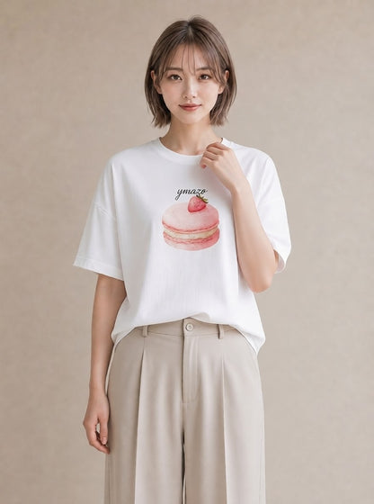Tシャツ レディース プリン 食べ物 フード イラスト 韓国風 カフェ服 クリスマス 白T
