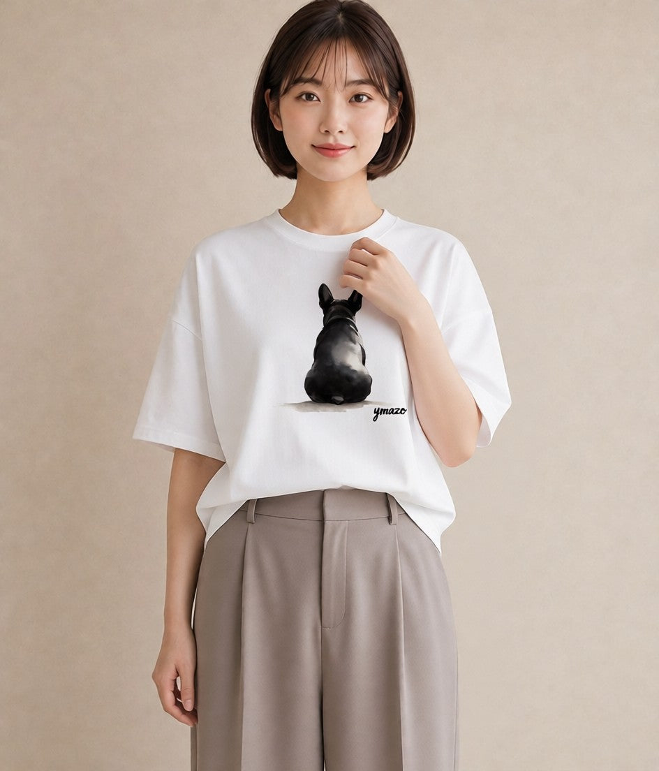 半袖Tシャツ レディース フレンチブルドッグ フレブル 犬 いぬ イラスト 可愛い 誕生日プレゼント 綿100 白T