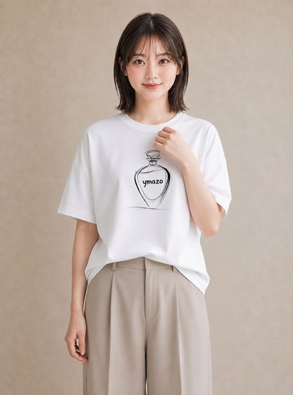 半袖Tシャツ レディース 香水 香水瓶 パフューム イラスト アート風 親子 20代 白T