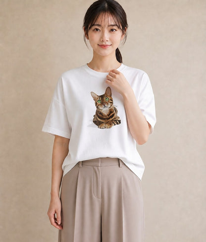 Tシャツ レディース サバトラ 猫 ねこ イラスト ラフ 旅行 母娘コーデ 白T