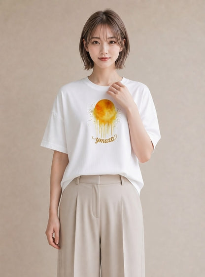 半袖Tシャツ レディース 満月 星空 宇宙 イラスト 水彩風 母の日 ビーチ 白T