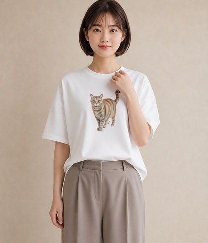 プリントTシャツ レディース スコティッシュフォールド 猫 ねこ イラスト 北欧風 カジュアルコーデ 買い物 白T