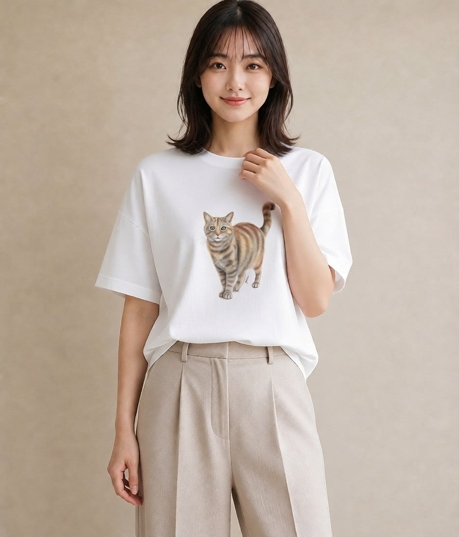 グラフィックTシャツ レディース エキゾチックショートヘア 猫 ねこ イラスト 普段使い 旅行 母娘コーデ 白T