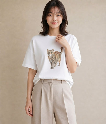 グラフィックTシャツ レディース エキゾチックショートヘア 猫 ねこ イラスト 普段使い 旅行 母娘コーデ 白T