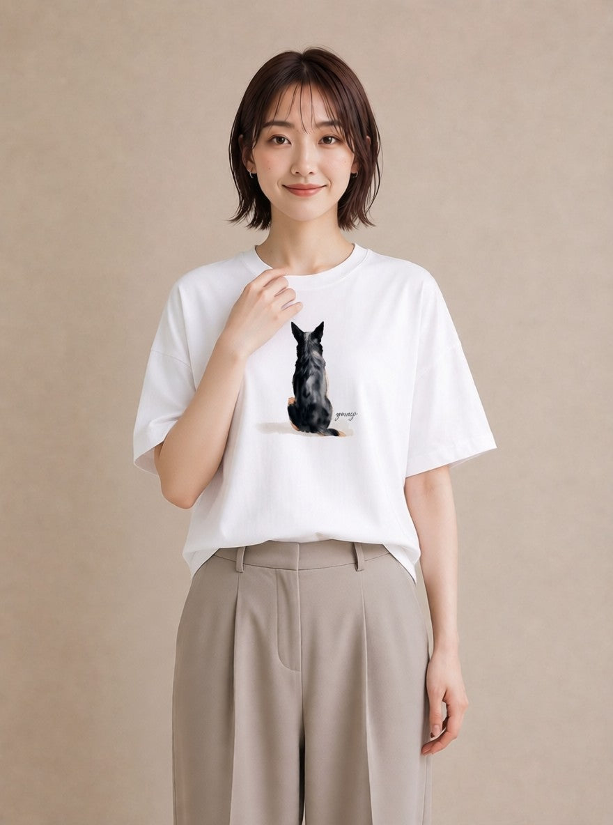 グラフィックTシャツ レディース わんちゃん 犬 いぬ イラスト ゆるコーデ 散歩 お出かけ 白T