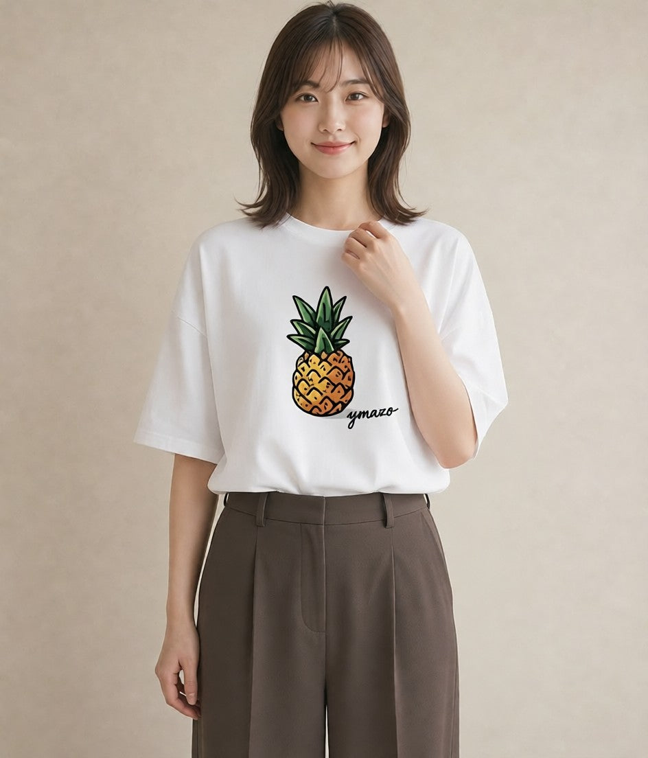 Tシャツ レディース パイナップル 食べ物 フード イラスト ビーチ デイリーウェア 白T