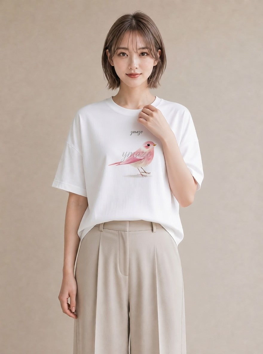 デザインTシャツ レディース ことり ペット 動物 イラスト 手描き風 誕生日プレゼント 綿100 白T