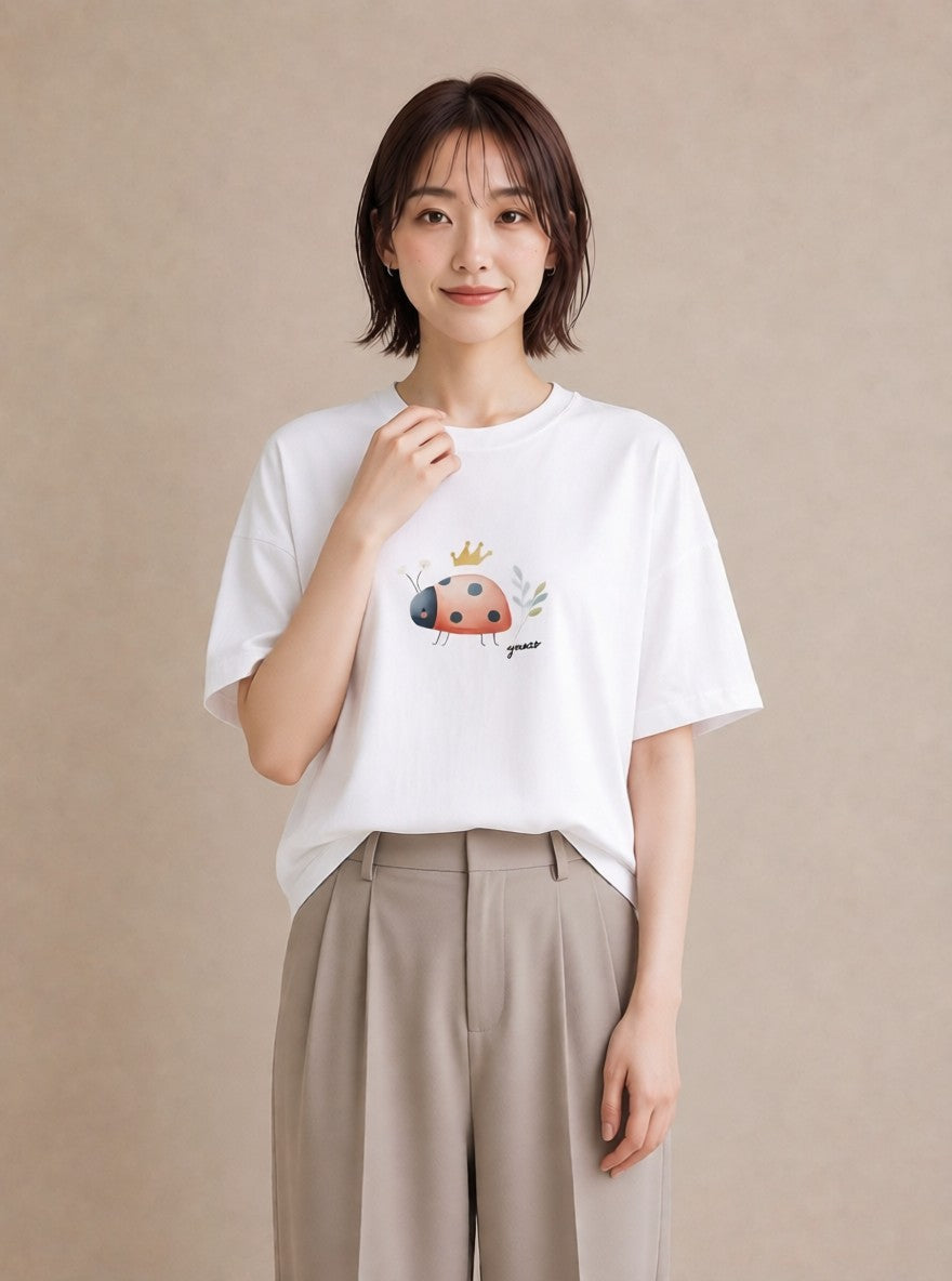 デザインTシャツ レディース てんとう虫 昆虫 虫 イラスト 休日コーデ 姉妹 送別ギフト 白T