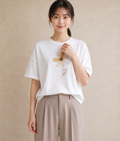 デザインTシャツ レディース ミモザ 花 花柄 イラスト カフェコーデ 帰省 ラフ 白T