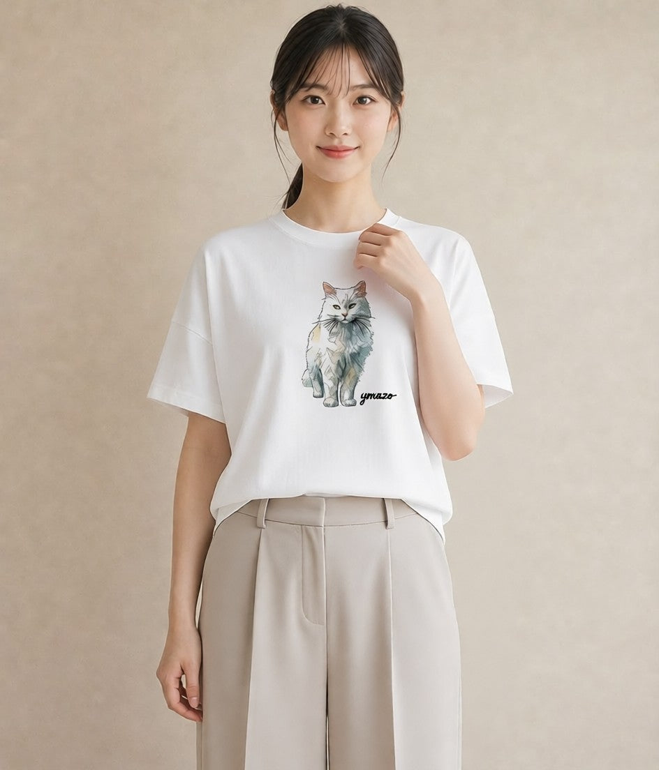 Tシャツ レディース ねこ 猫 ネコ イラスト ラフカジュアル デイリーウェア 休日 白T
