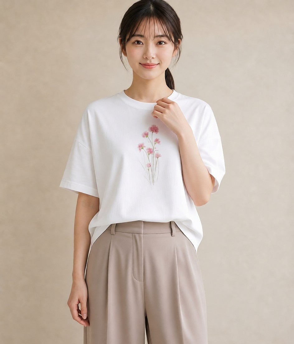 プリントTシャツ レディース カスミソウ かすみ草 花 花柄 イラスト ミニマル 姉妹 送別ギフト 白T