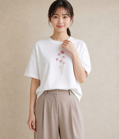 プリントTシャツ レディース カスミソウ かすみ草 花 花柄 イラスト ミニマル 姉妹 送別ギフト 白T