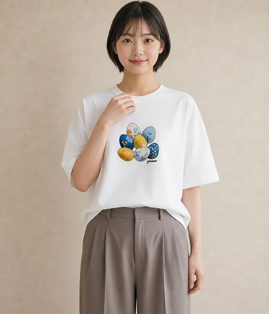 Tシャツ レディース たまご 食べ物 フード イラスト 上品 女子会 お揃い 白T
