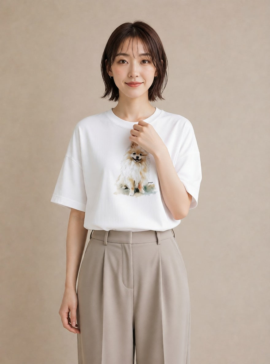 Tシャツ レディース 愛犬 犬 いぬ イラスト きれいめカジュアル 普段着 週末コーデ 白T