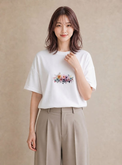 デザインTシャツ レディース 花 花柄 イラスト 可愛い 親子 20代 白T