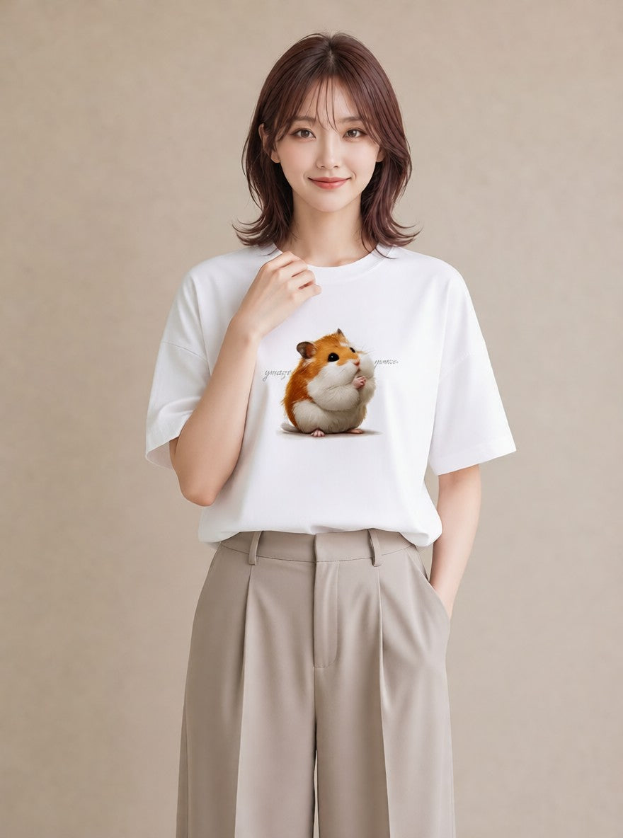 グラフィックTシャツ レディース モルモット ペット 動物 イラスト シンプル 休日 ペアコーデ 白T